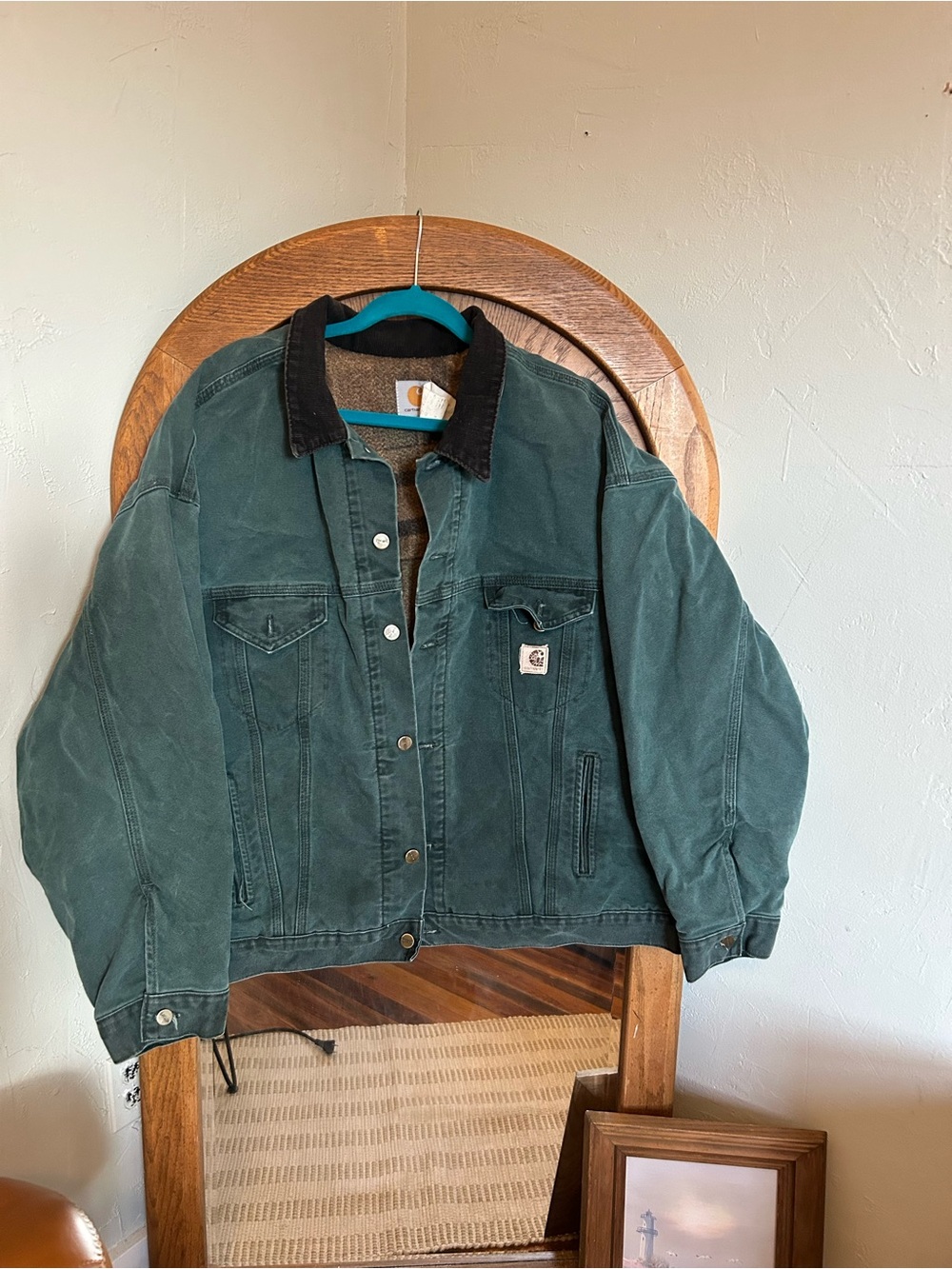 Carhartt Women's Teal Jacket with Black Corduroy Collar